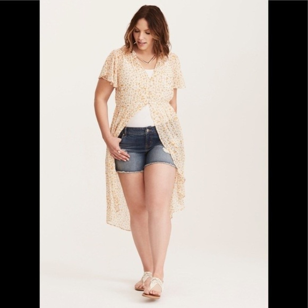 Torrid Floral Print Hi-Lo tunic Top Ruffle Sleeve Lightweight Plus Size 2X